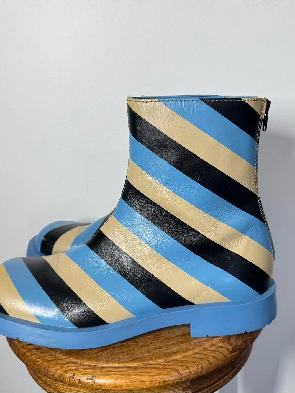 Camper MIL 1978 Zip Ankle Boots Blue Tan Black Stripe Leather Men’s 43/ US 9.5